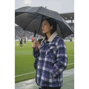 EUC Soho Threads Plaid Sherpa Lined Fleece Jacket Women's XXL Purple White Blue